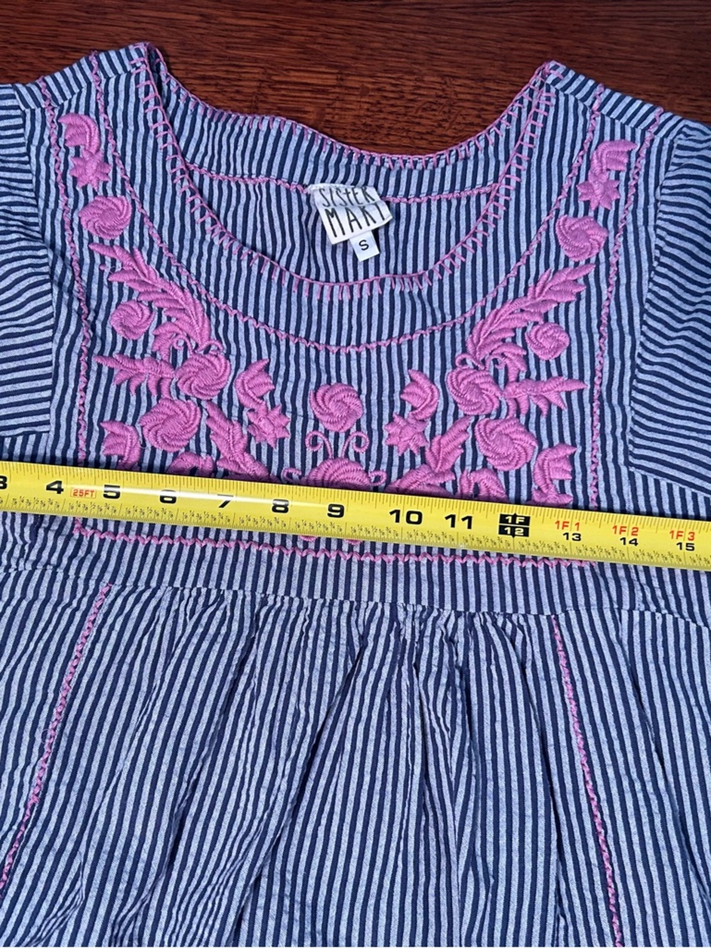 Striped Mini Dress with Pink Embroidery - Picture 6 of 7